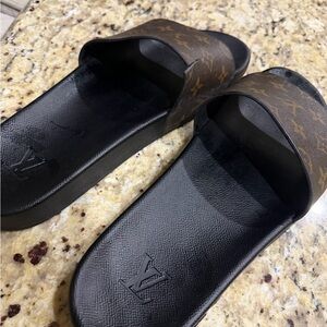Louis Vuitton Monogram Brown and Black Slide Sandals